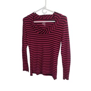 Old Navy Pink & Black Striped Cowl-Neck Long Sleeve Top